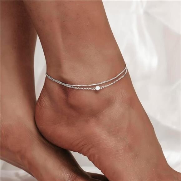 925 Sterling Silver Ankle Bracelet Multilayer Anklets for Women Satellite, Star - Picture 3 of 7